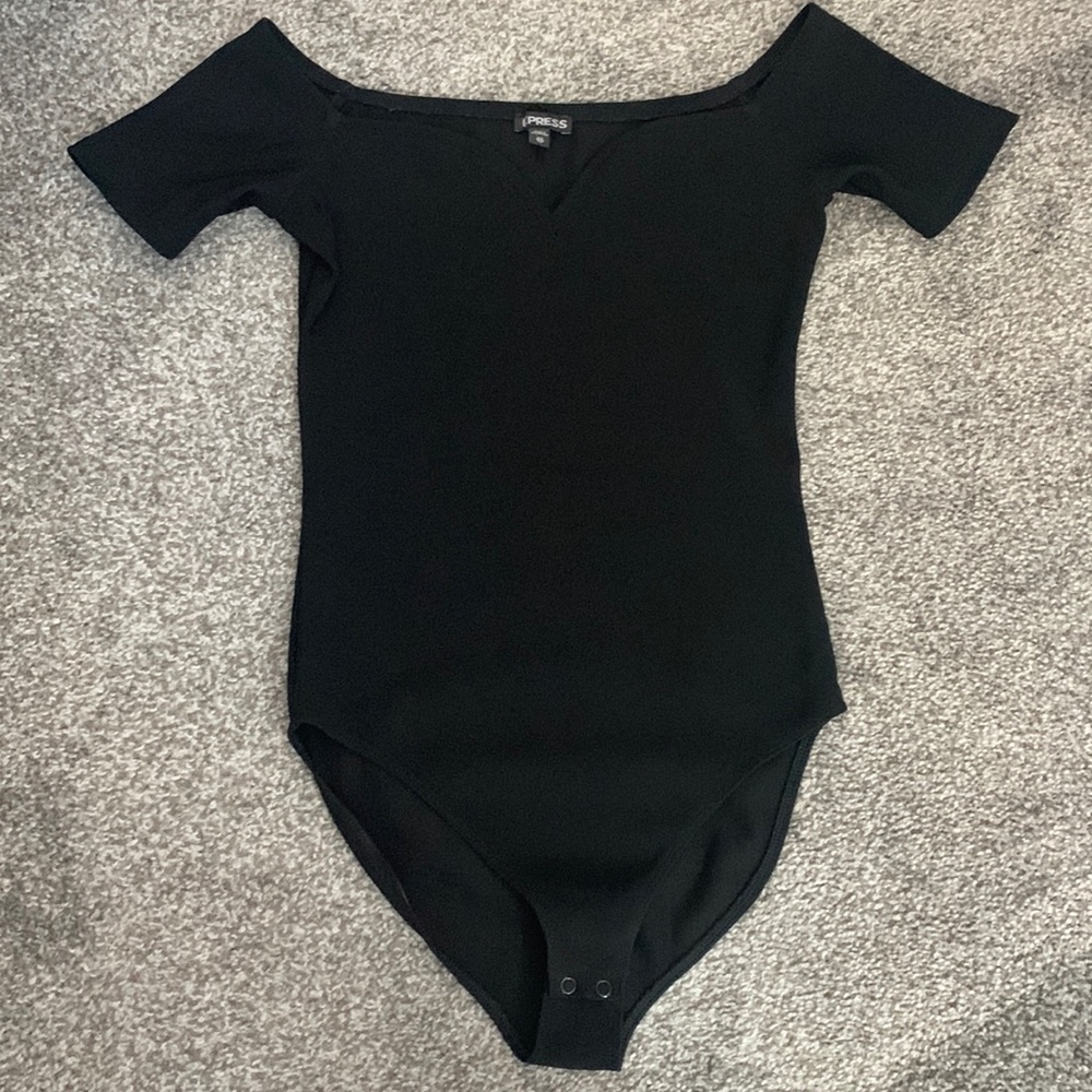 Black ribbed off shoulder bodysuit Express XS